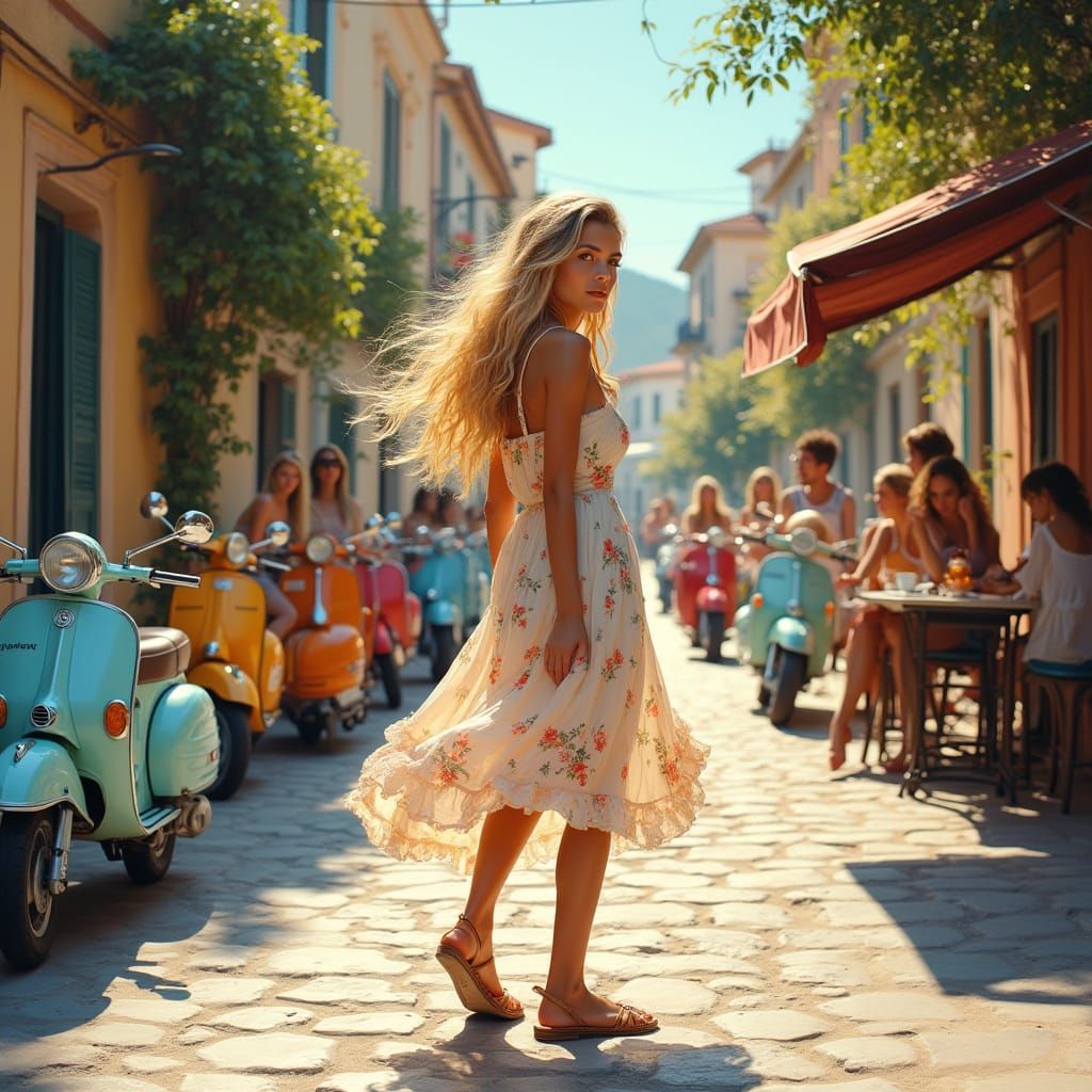 Idyllic Seaside Village in Impressionist Style