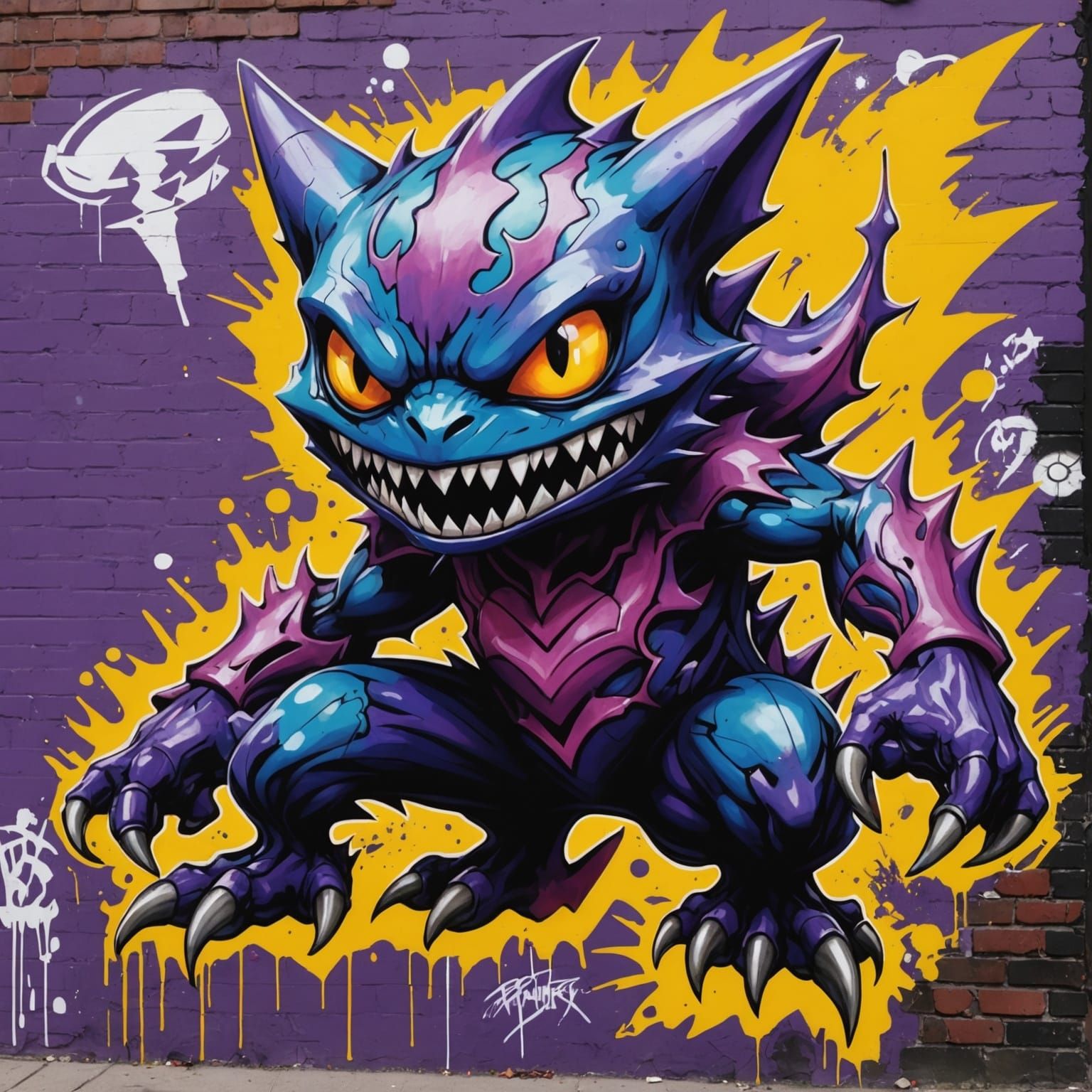 Haunter Pokemon with Venom Features as Graffiti Art