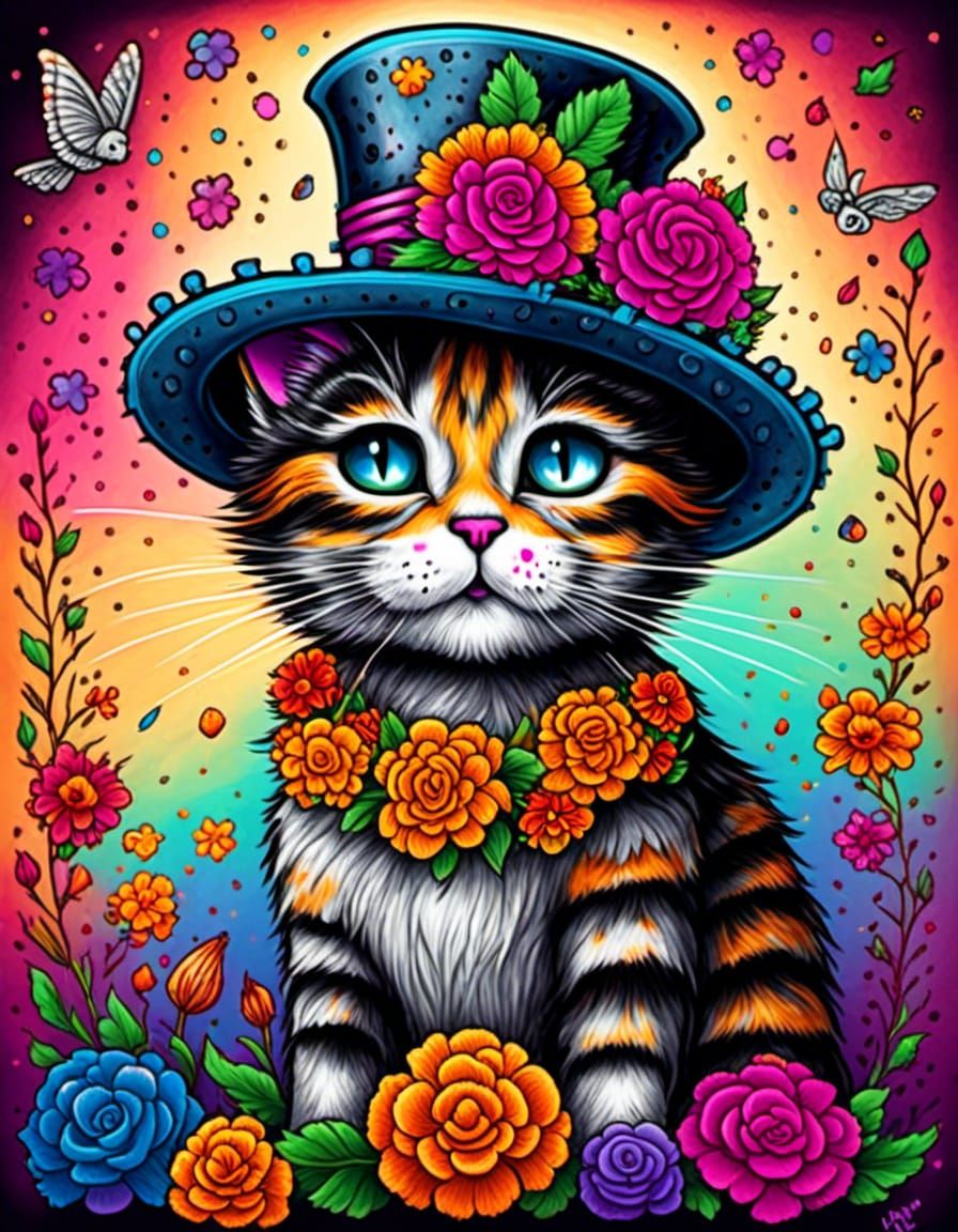 Stoner Art Style Day of the Dead Cat