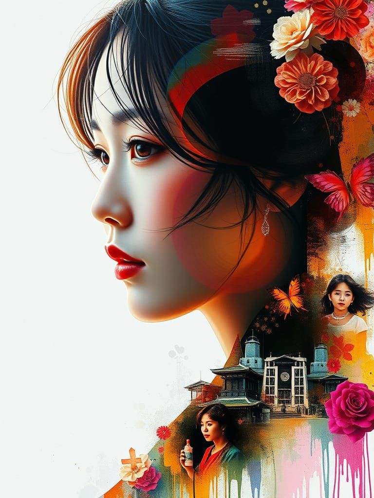 Surreal Double Exposure Art of a Woman's Youthful Spirit