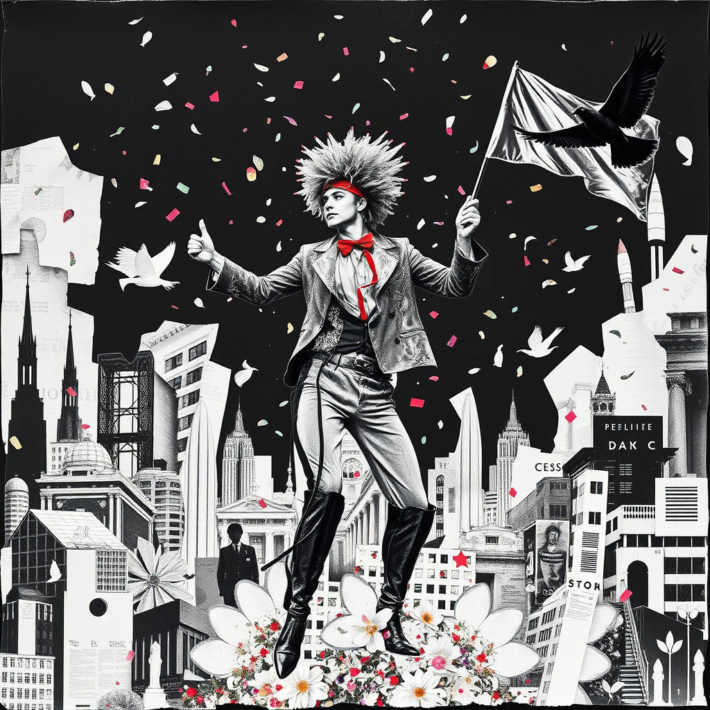 Surreal Torn Paper Collage of a Flamboyant Performer