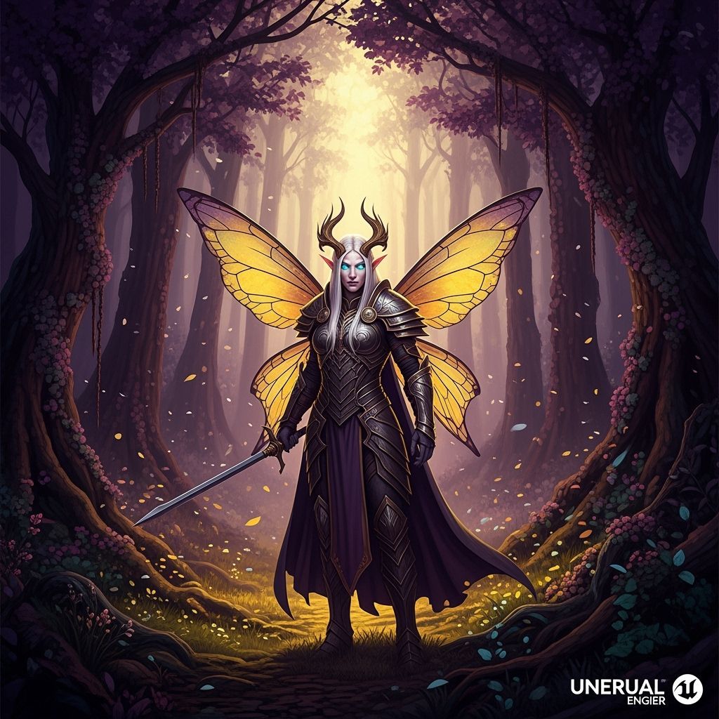 Fae Warrior in Enchanted Forest Dark Fantasy Art