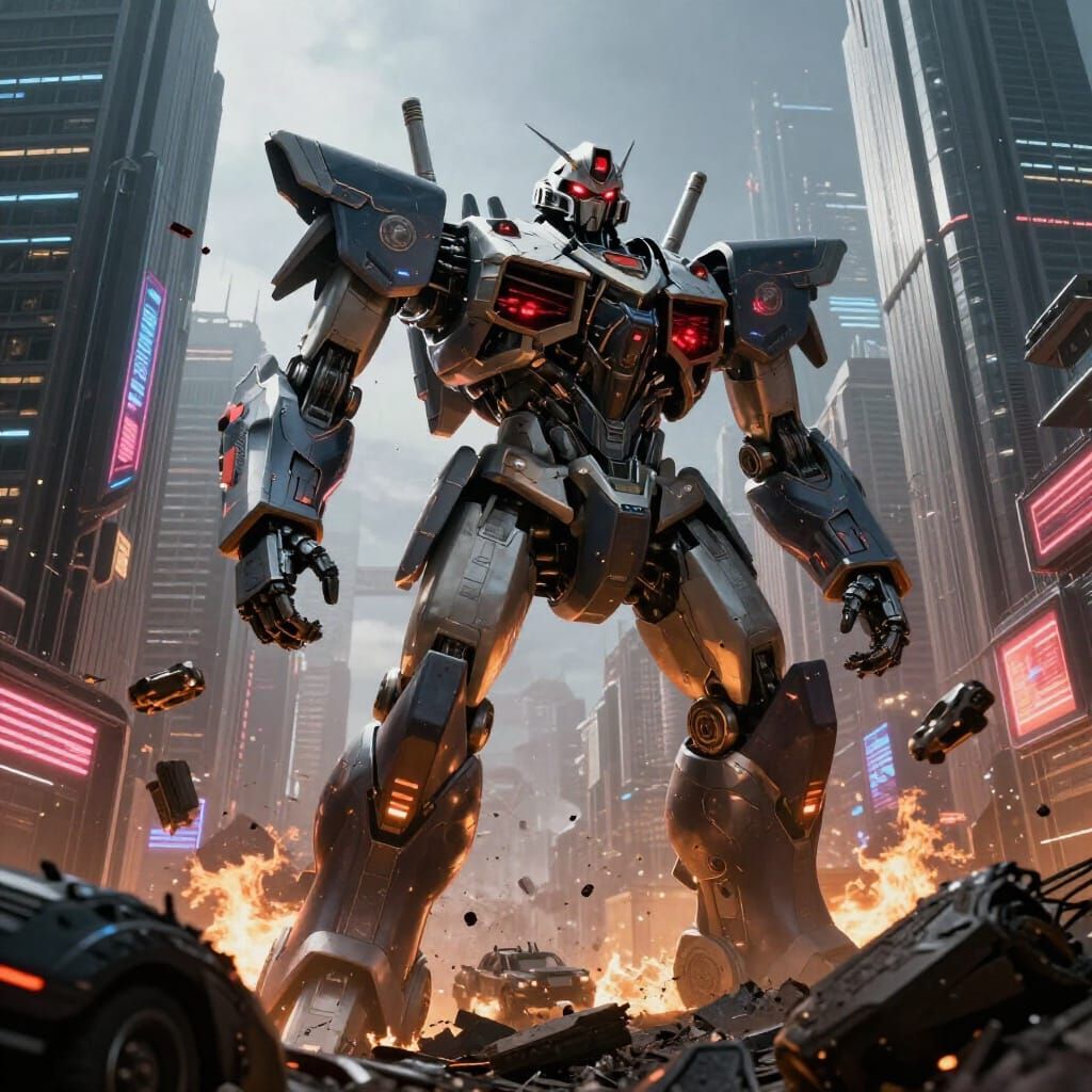 Giant Robot Destroys Futuristic City in Cinematic Concept Ar...