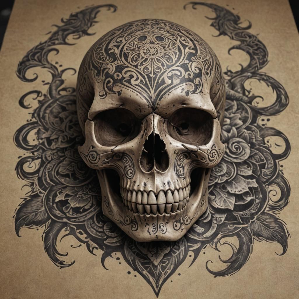 Tattooed Skull: Ultra-Realistic 3D Tribal Art