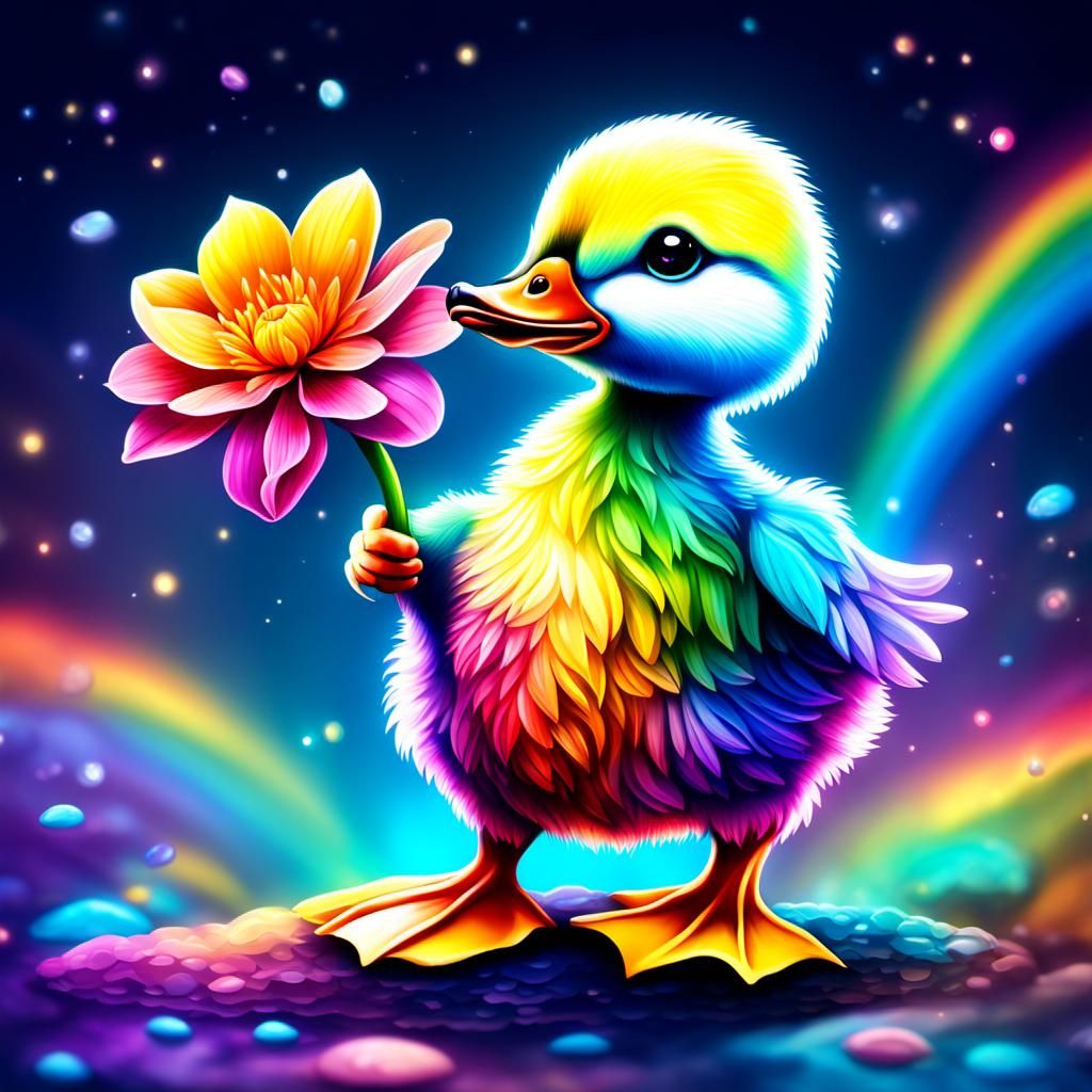 Cartoon Duckling with Flower, Astral Illustration