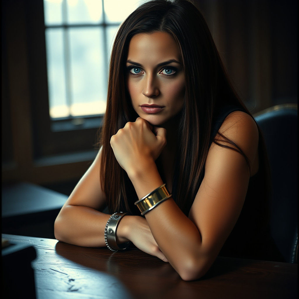 Woman with Dark Hair and Blue Eyes in Film Aesthetic