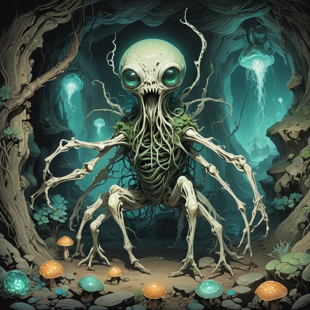 Grotesque Cavern Creature in Dystopian Style