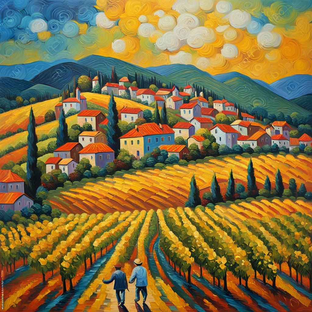 Varat, Romania in Neo-Impressionist Oil Painting