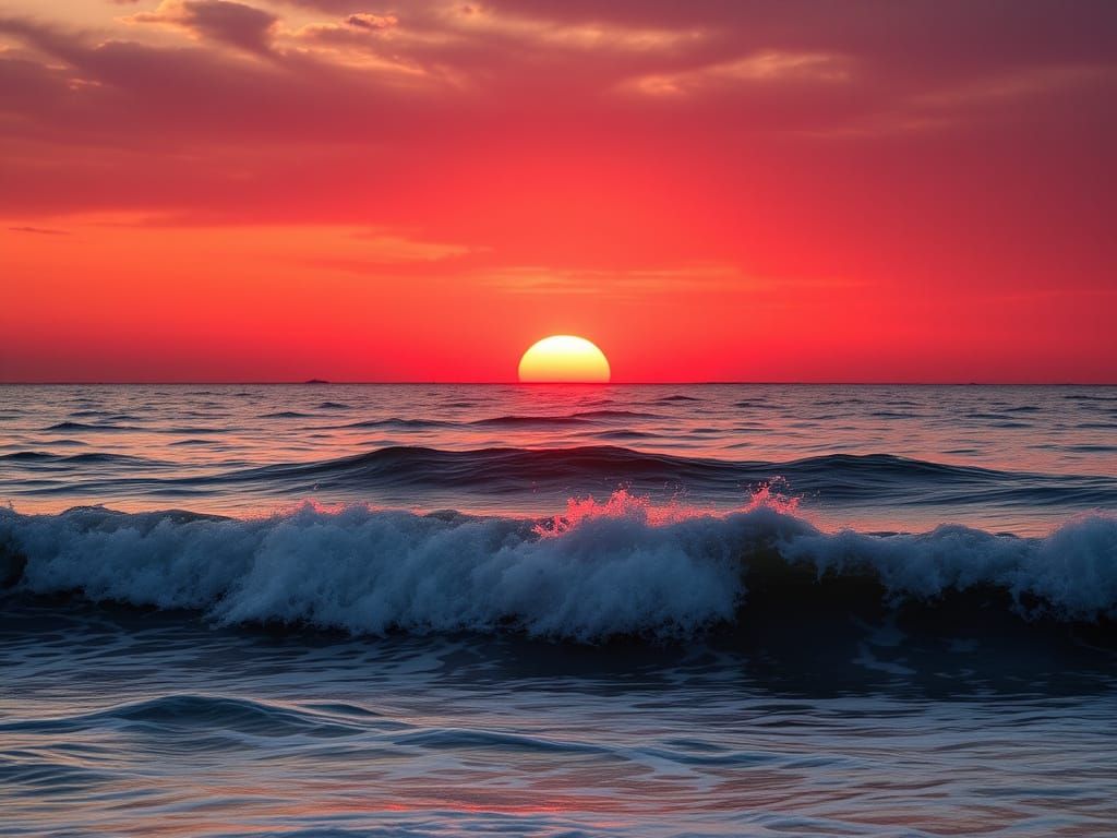 Red Ocean Sunrise with Dancing Light
