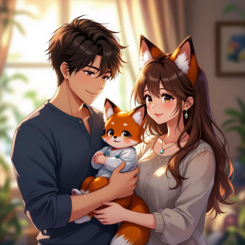 Father Holds Baby With Fox Ears Beside Wife
