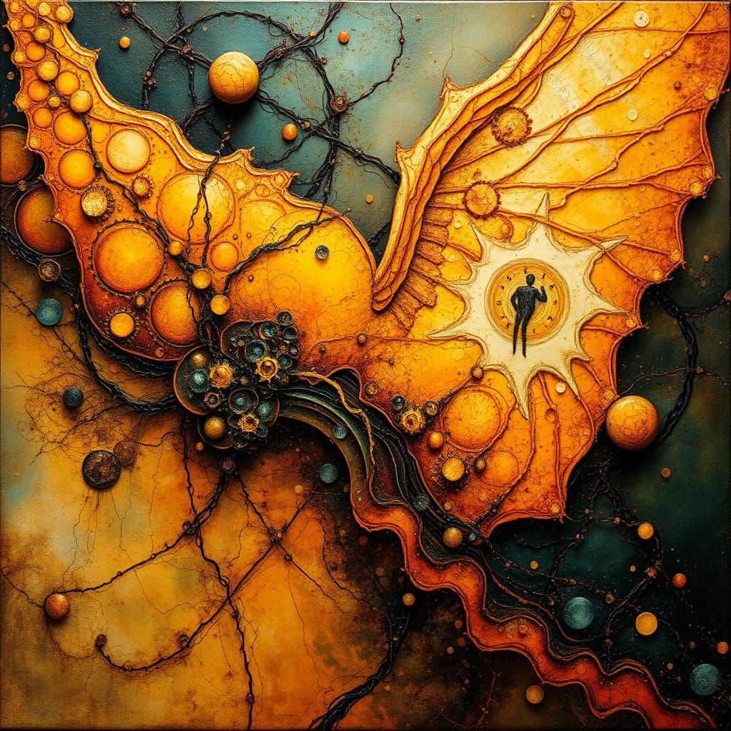 Vibrant Metaphysical Scene as Encaustic Molten Wax Painting