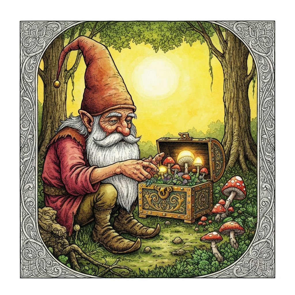 Mystical Gnome Finds Treasure in Enchanted Forest