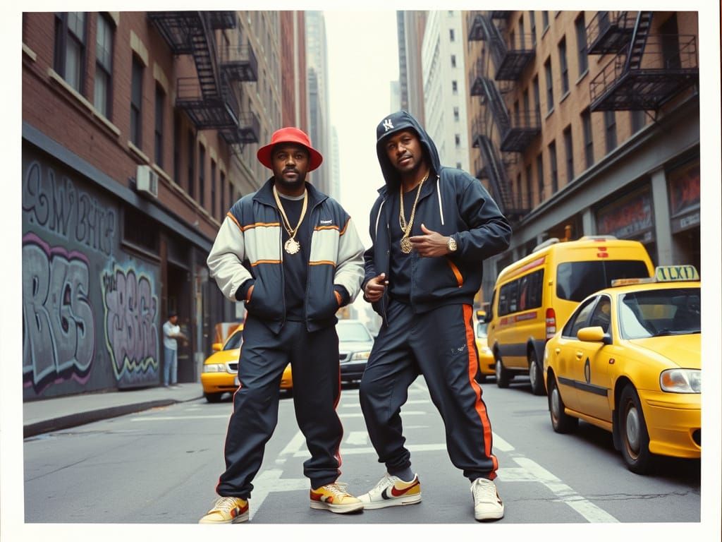 80s Hip Hop Duo Posing in Vintage NYC Polaroid Style