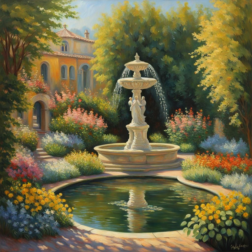 Garden Oasis Painting in Impressionistic Style