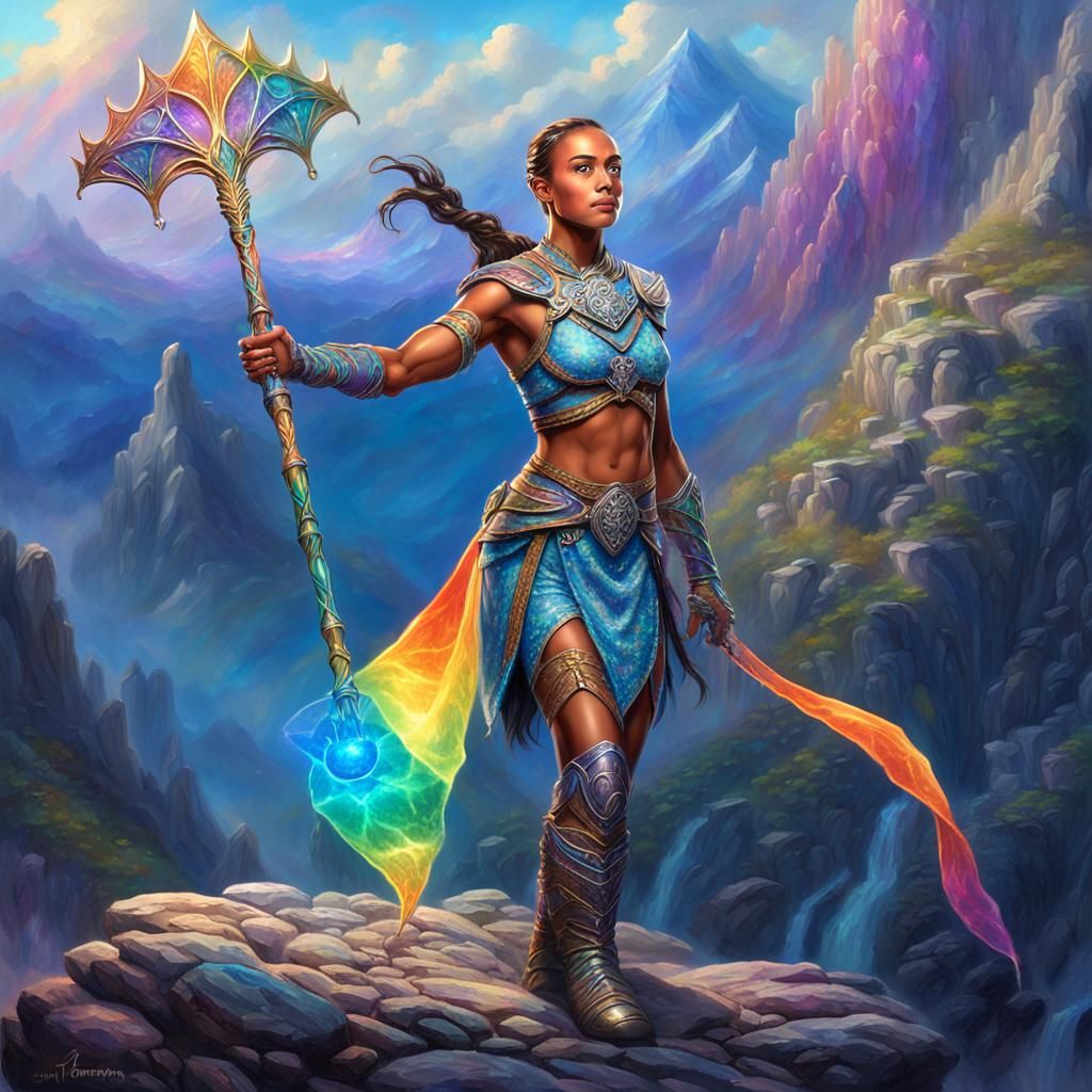 Mountain Elf Warrior in Rainbow Opal Armor