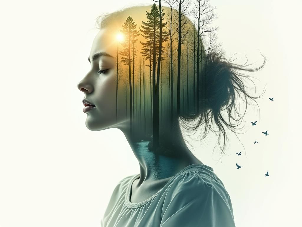 /imagine prompt: a stunning double exposure image blending t...