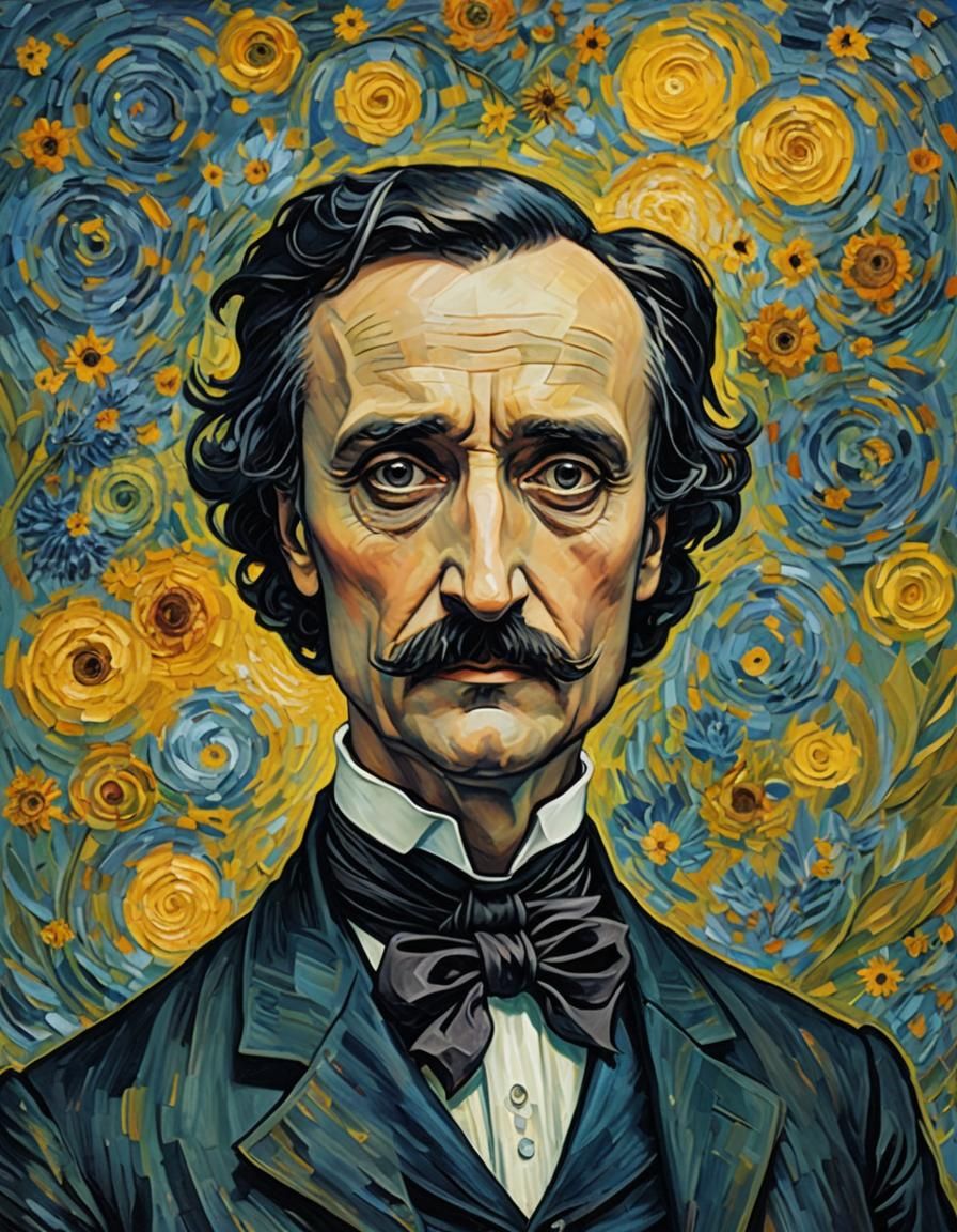 a portrait of Edgar Allan Poe in the style of Vincent Van Gogh