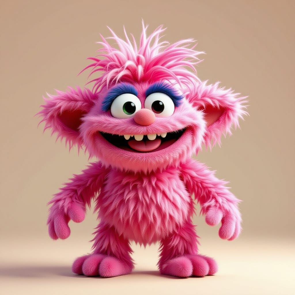 Cheerful Pink Star Monster Muppet with Mischievous Grin