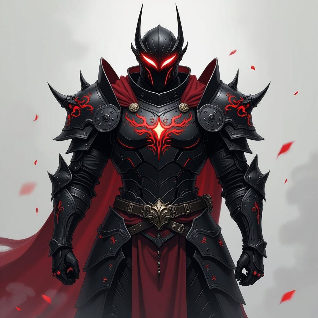 Dark Knight in Ornate Armor: Anime-Inspired Illustration