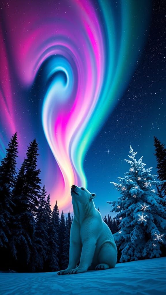 Northern Lights Dance in Vibrant Colors Above Snowy Forest