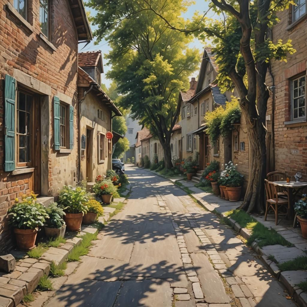 Photorealistic Sunny Street Scene in Greenwich Village