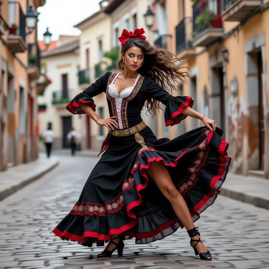 Flamenco Breakdancer in Old Spanish Street