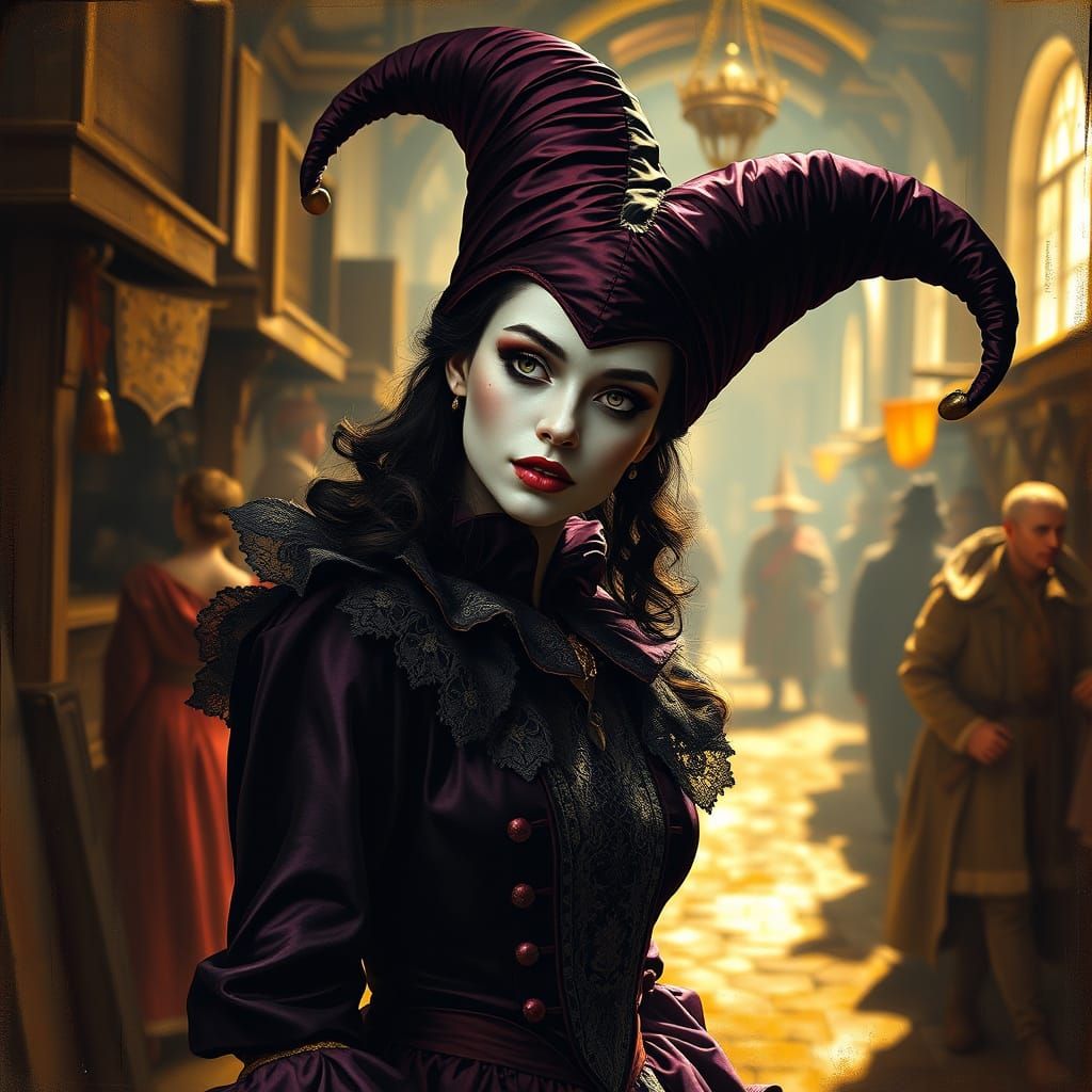 Enchanting Medieval Jester in Lavish Velvet Attire