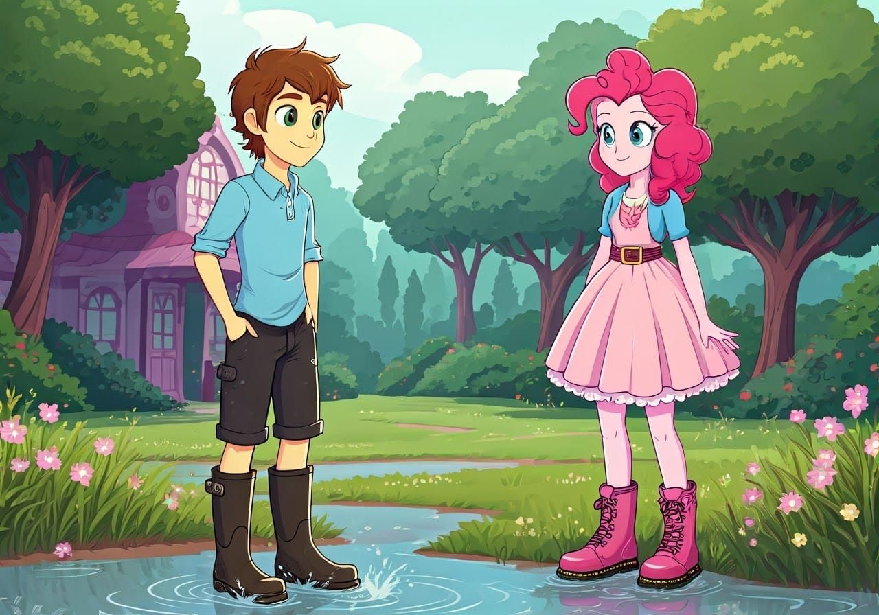 Pinkie Pie and Cake Twins Splashing in Puddles