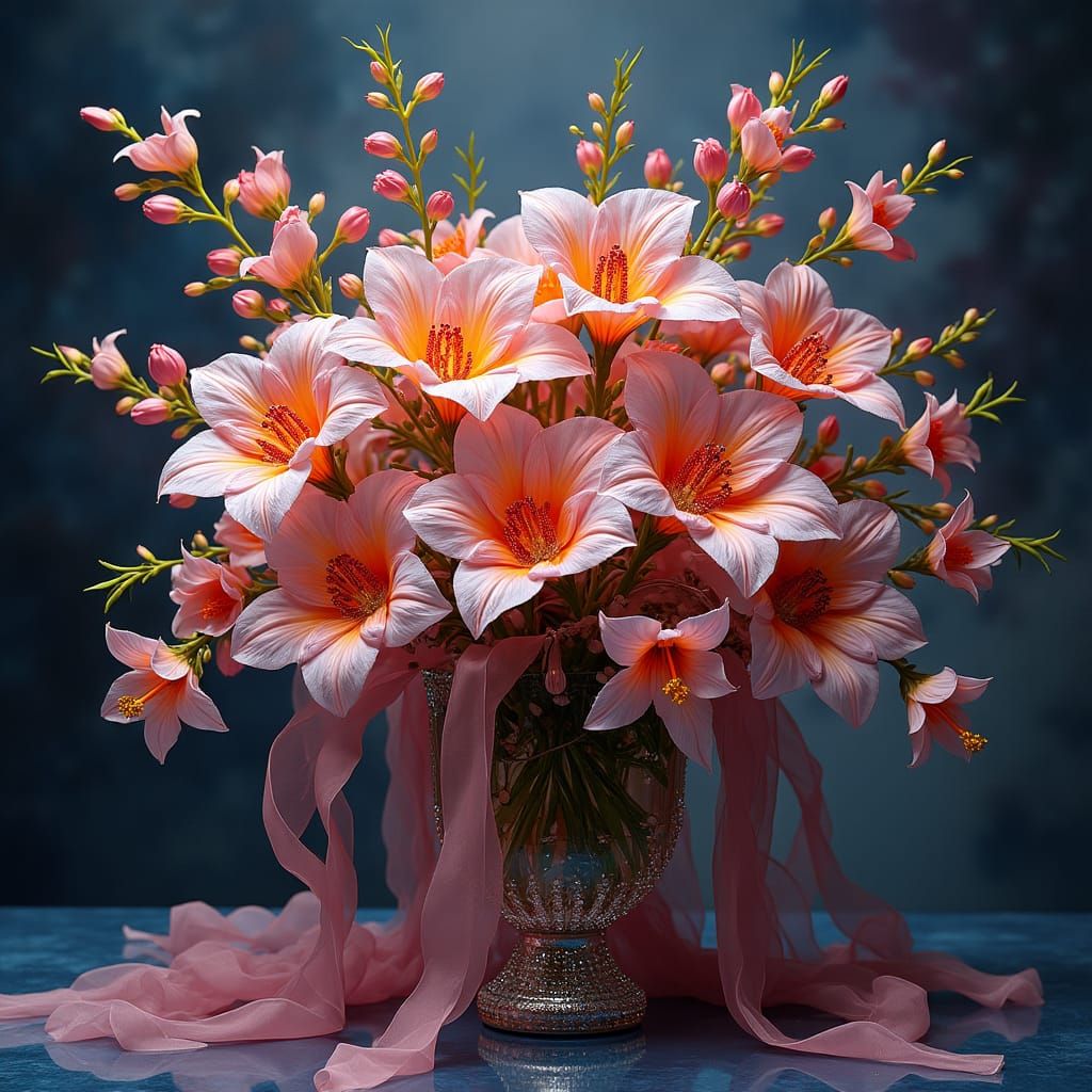 Glass Floral Arrangement with Crystals in Art Deco Style