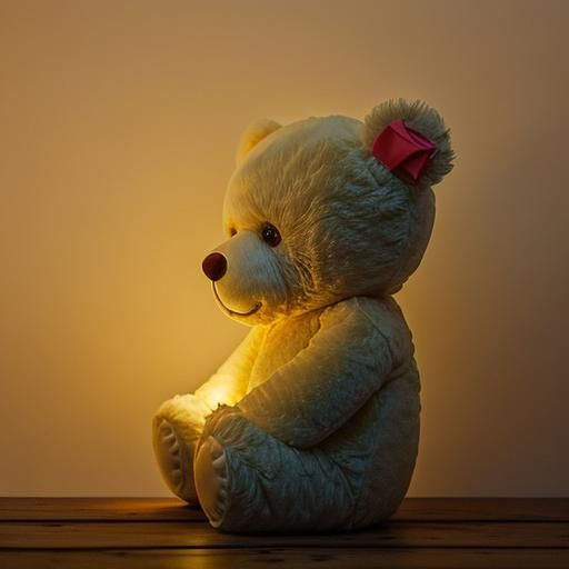 Glowing Teddy Bear on Cloud in Neon Digital Art