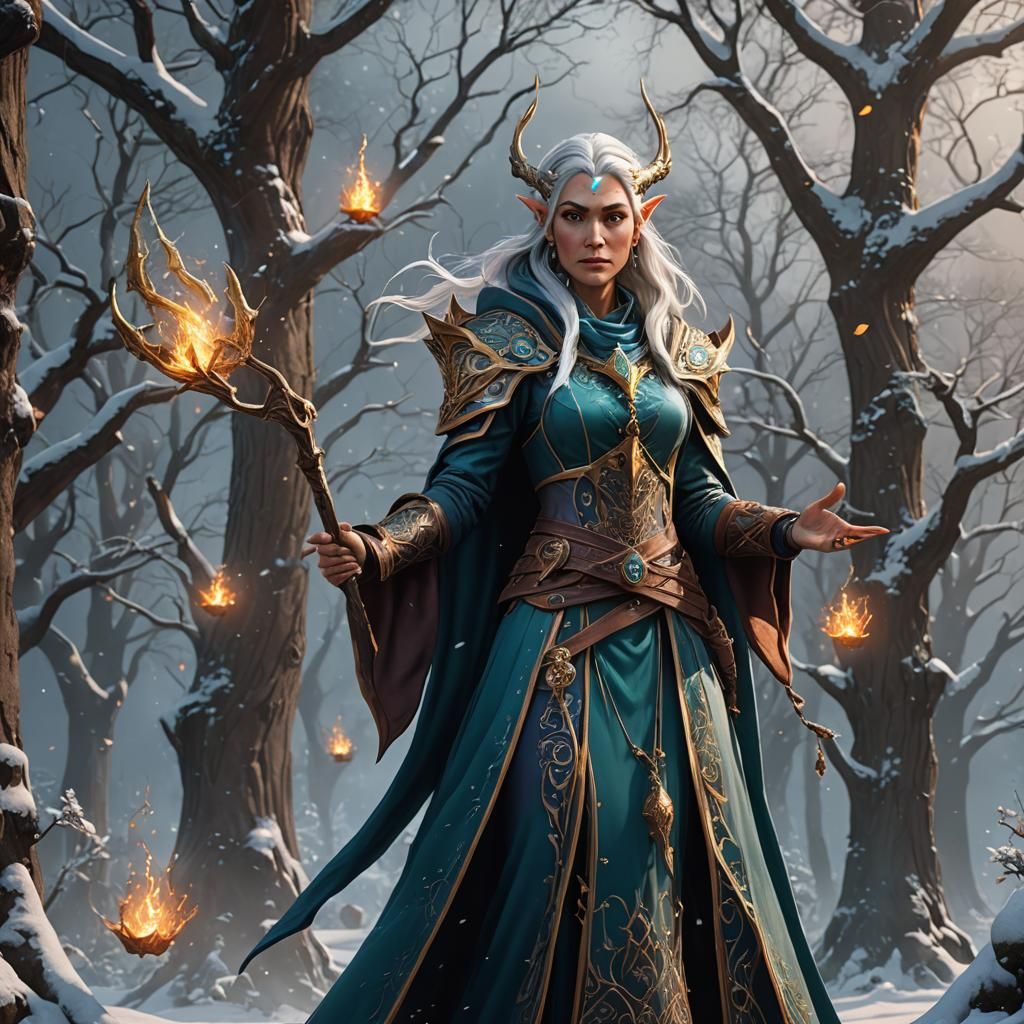 Winter Eladrin Wizard Fantasy Concept Art