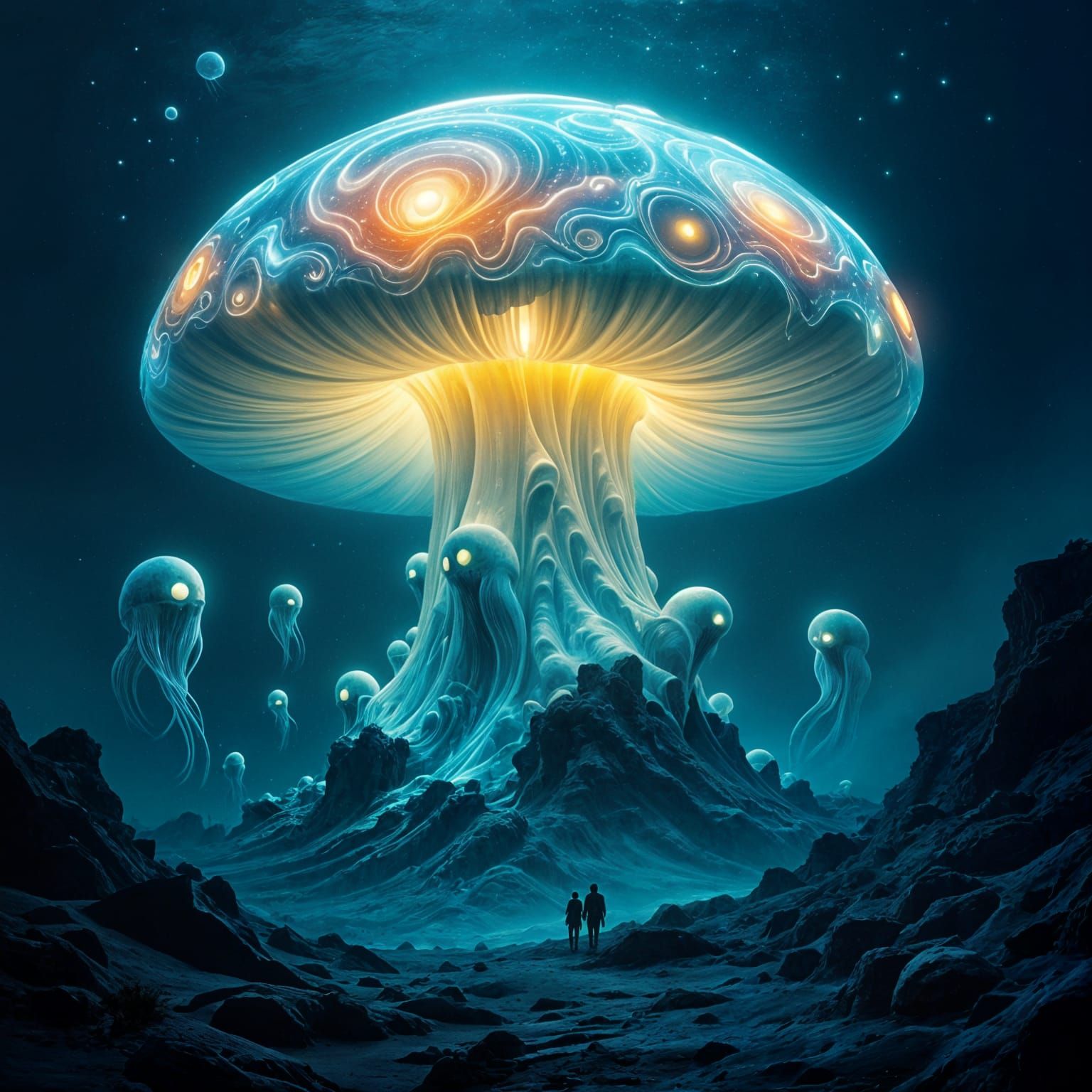 Bioluminescent Mushroom in Deep Sea, Celestial Patterns