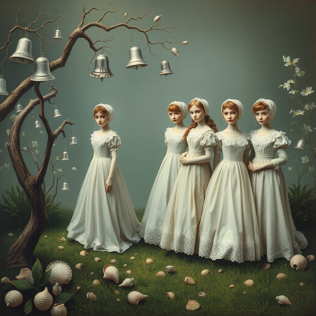 Whimsical Victorian Garden Scene in Dreamlike Atmosphere