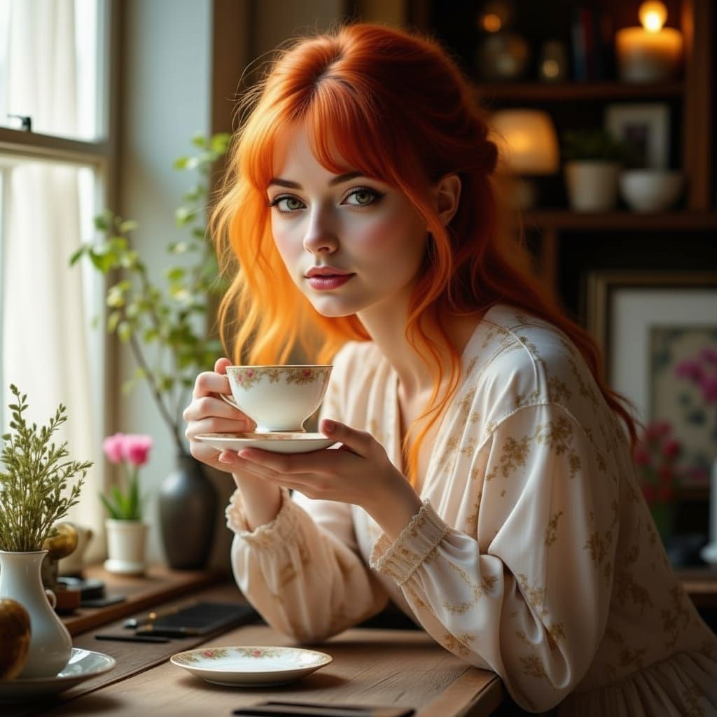 Woman Pouring Tea in Cozy Morning Light