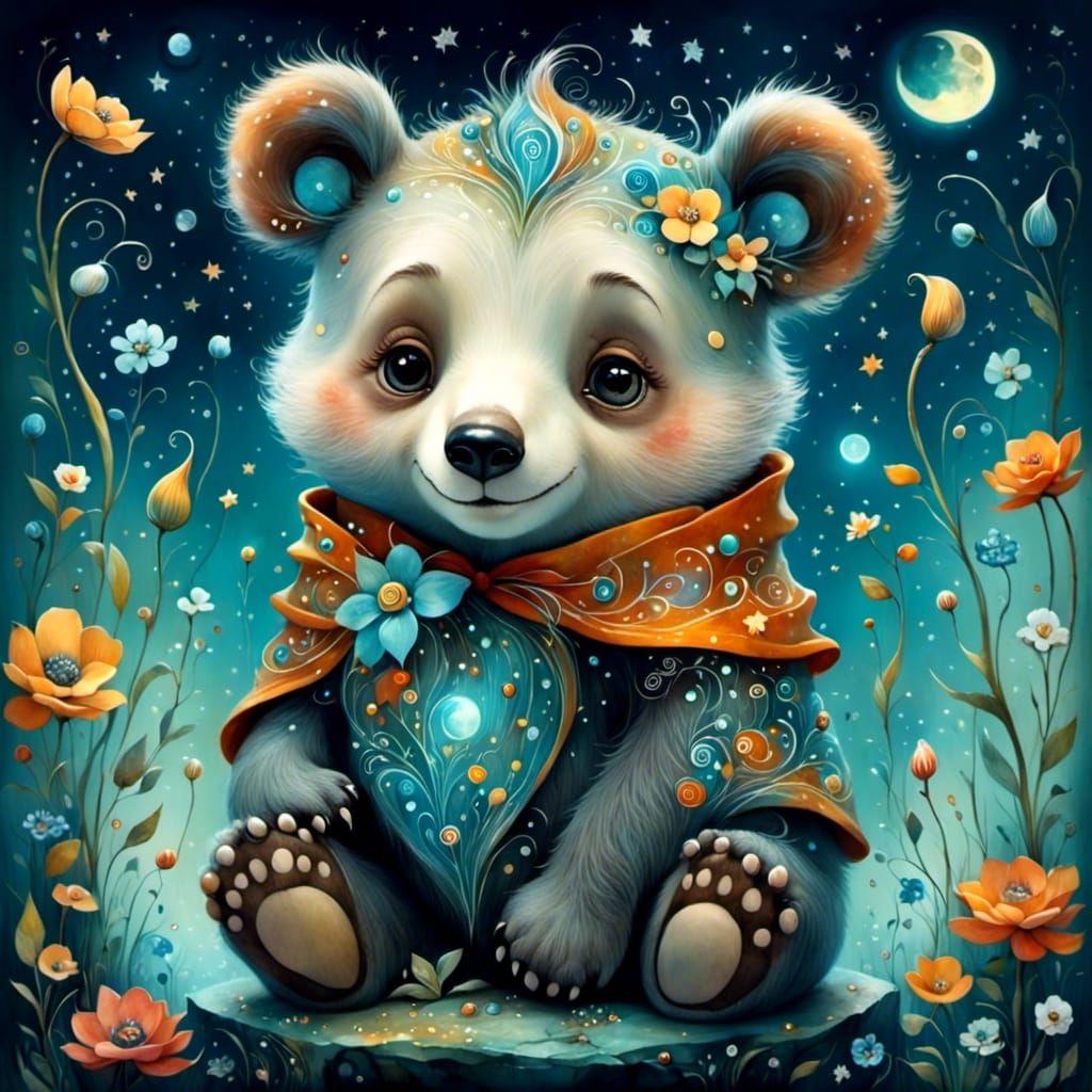 Whimsical Adorable Bear Cub Illustration