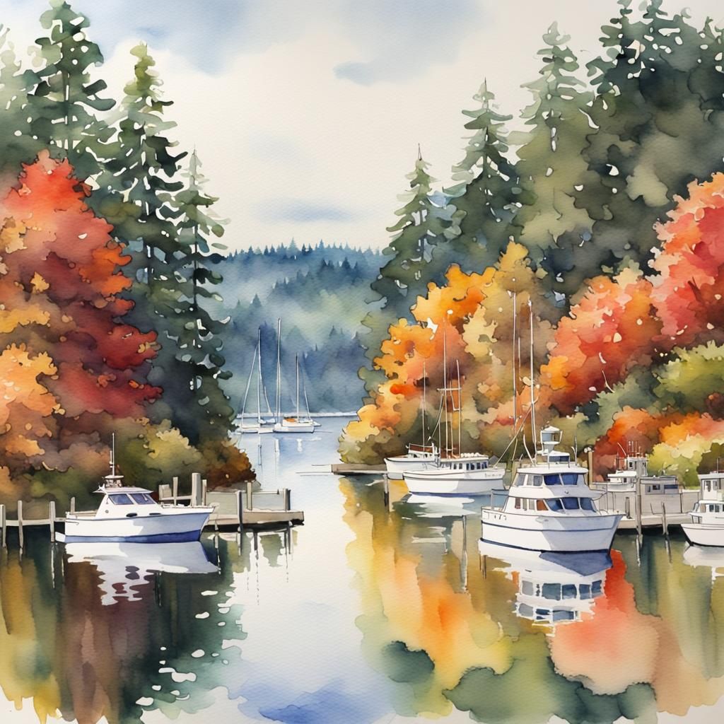 Gig Harbor Fall: Beautiful Watercolor Painting