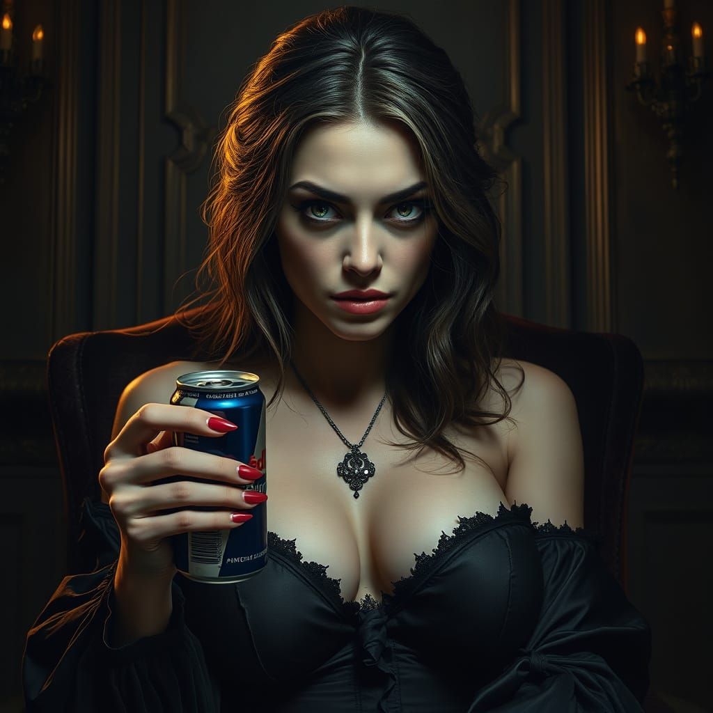 Gothic Woman With Manic Eyes After Energy Drink