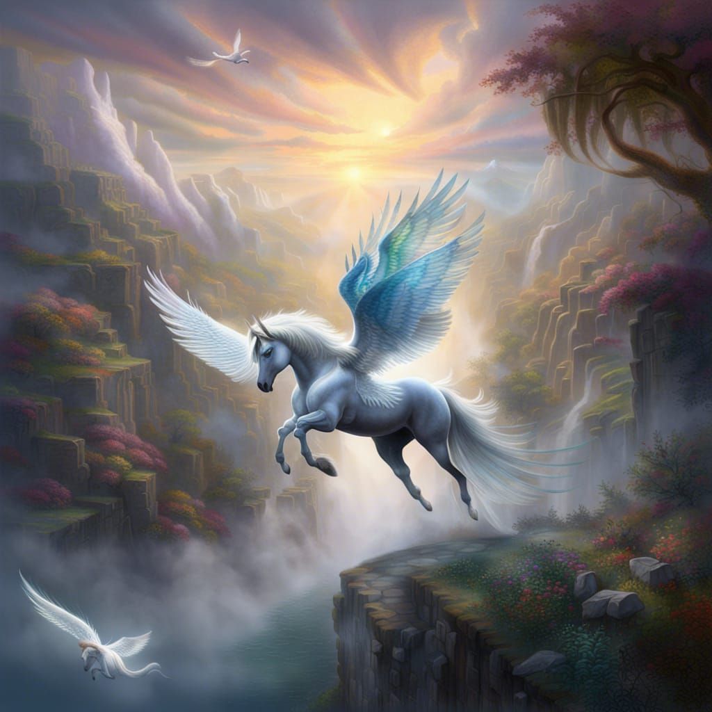 Epic Pegasus Gliding in Ethereal Landscape