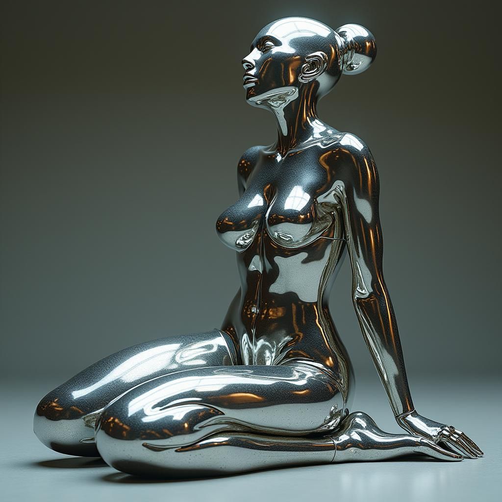 Liquid Metal Woman in Art Nouveau Style