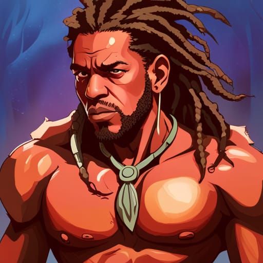 Fantasycore Portrait of Muscular Man with Dreads