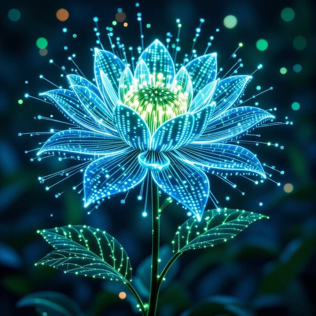 Digital Garden With Binary Bloom Fractal Flower