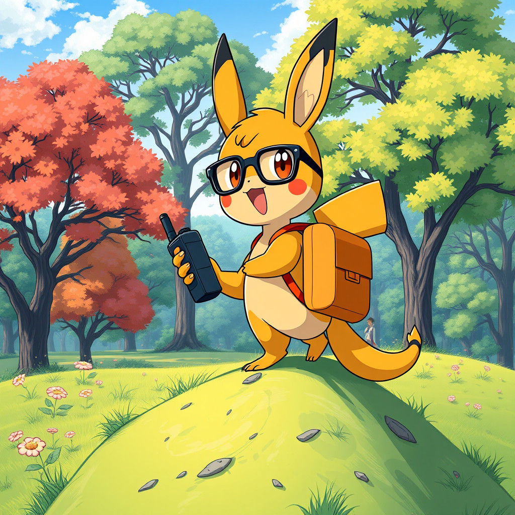Pokemon with Walkie Talkie in Anime Style