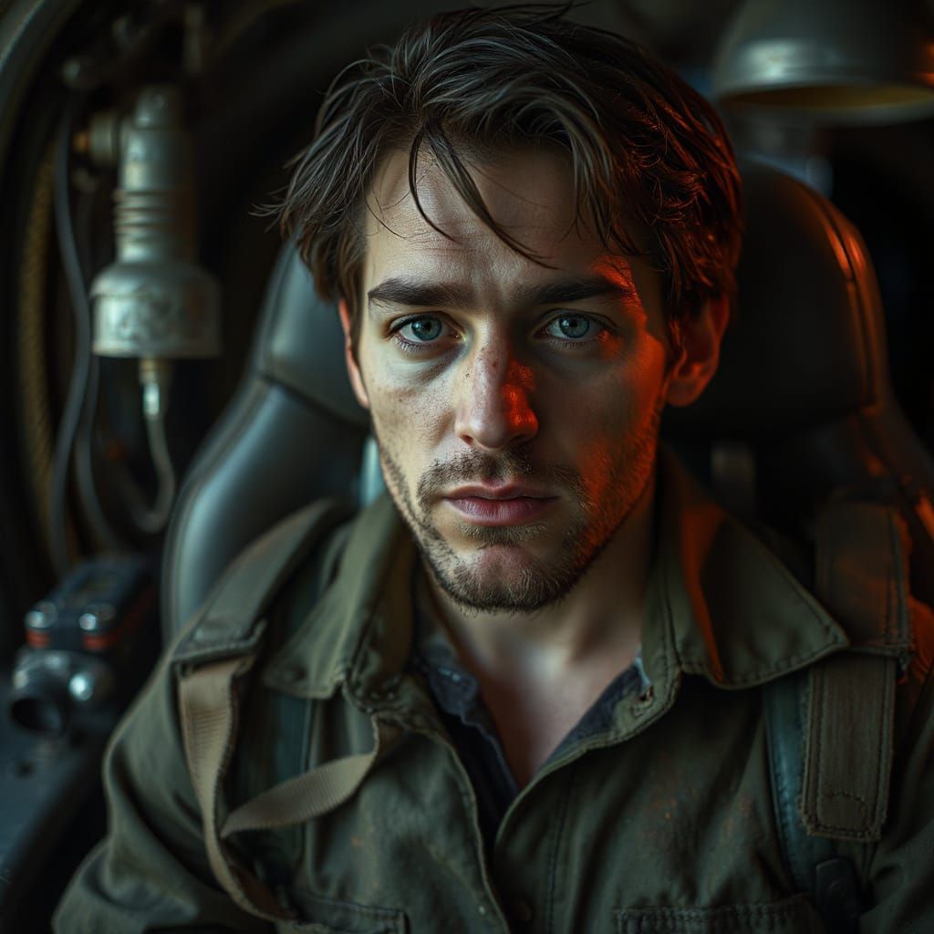 Distressed Survivor in Dystopian Cockpit