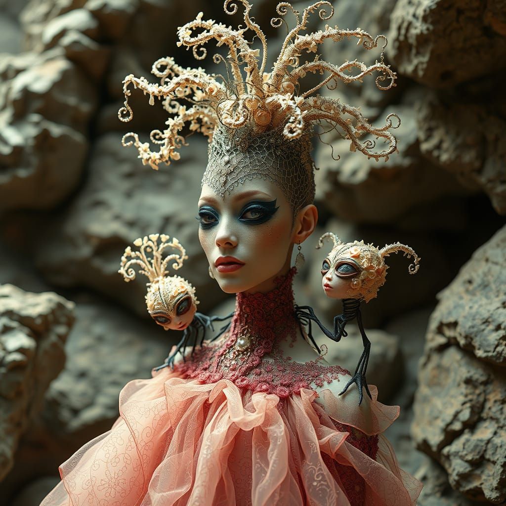 Exquisitely Beautiful Retro Vogue Model with Alien Companion...