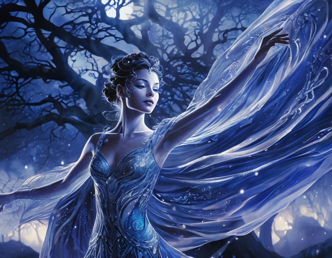 Goddess Dancing Under Misty Moonlight: Digital Art