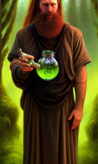 Detailed Druid Potion in Grim Fantasy Style