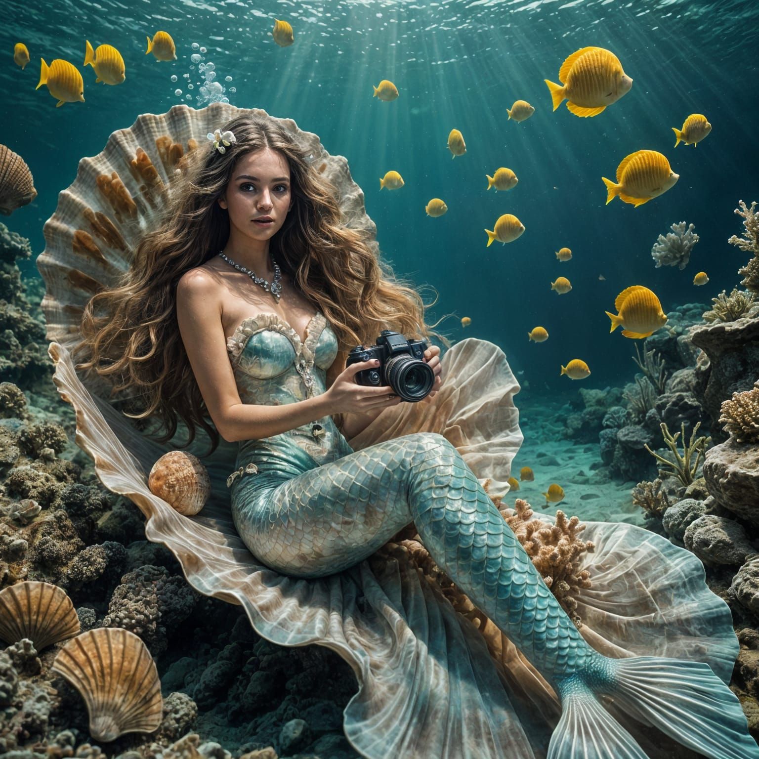 Sultry Mermaid Photographer Captured in Underwater Sea Shell
