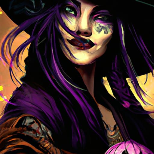Asian Goth Witch Portrait in Hyperdetailed Splash Art