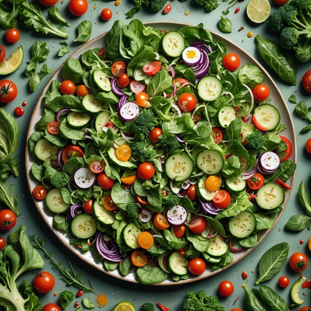 Hyperrealistic Vegetable Salad Macro Photography