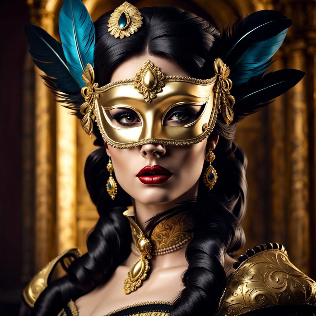 Elegant Woman in Venetian Mask, 3D Illustration
